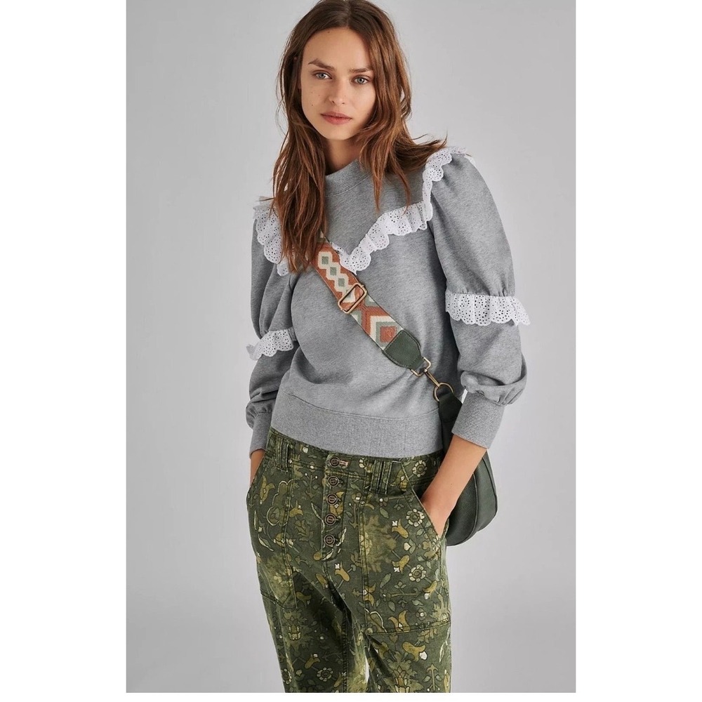 Anthropologie Othilia Corsica Ruffled Eyelet Sweatshirt Size Large